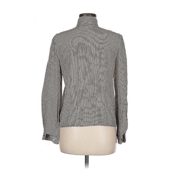 Oscar De La Renta Grey Black Check Print Tie Neck Satin Blouse 6 - Picture 2 of 4